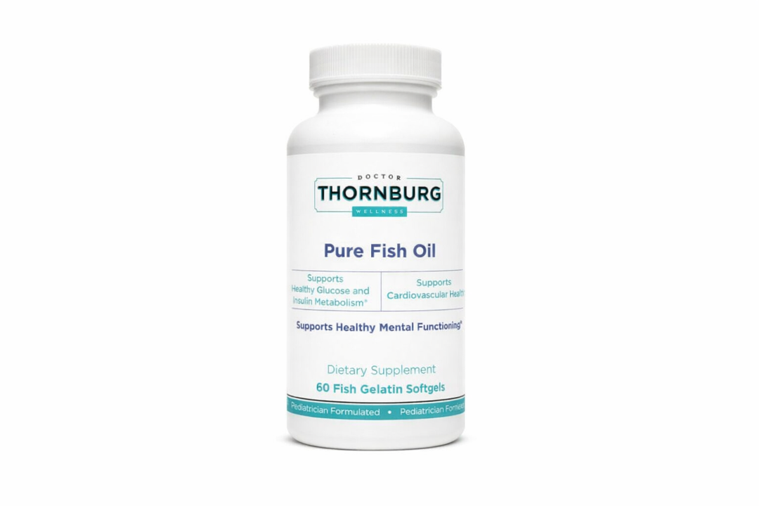 Dr Thornburg Wellness Pure Fish Oil supplement bottle on a white background